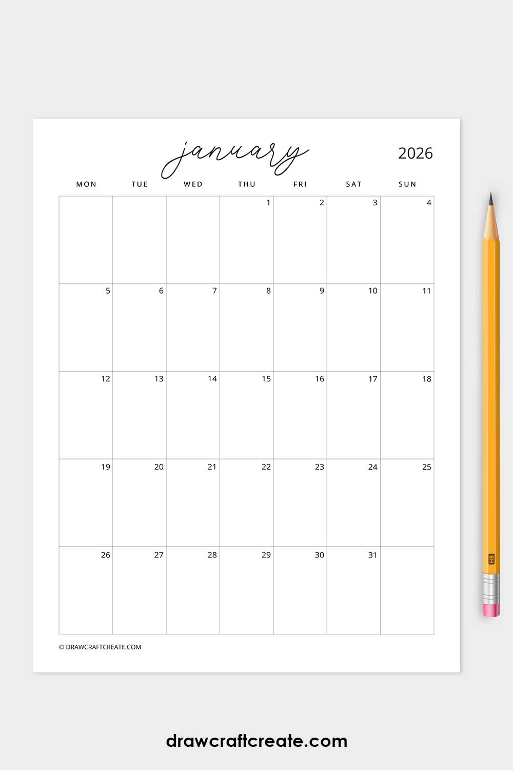 january 2026 calendar monday start vertical