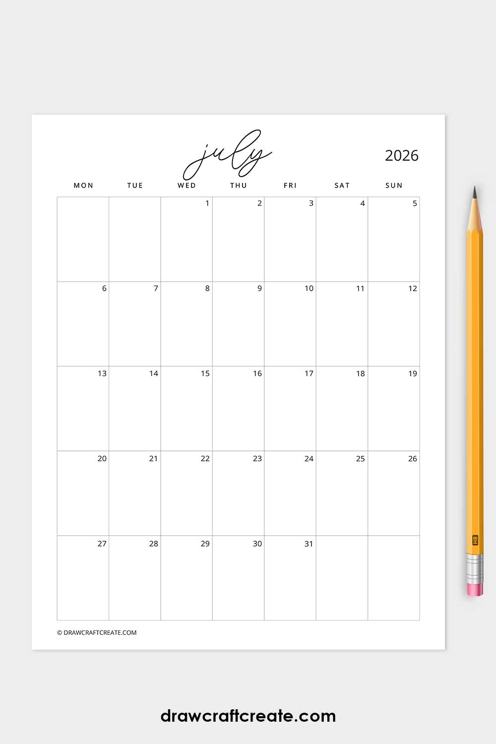 january 2026 calendar monday start vertical