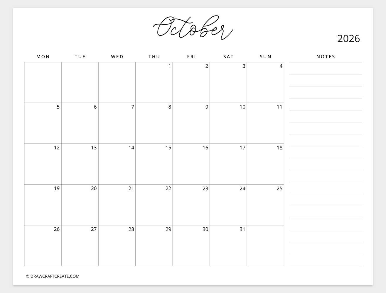 march 2026 calendar with note monday start