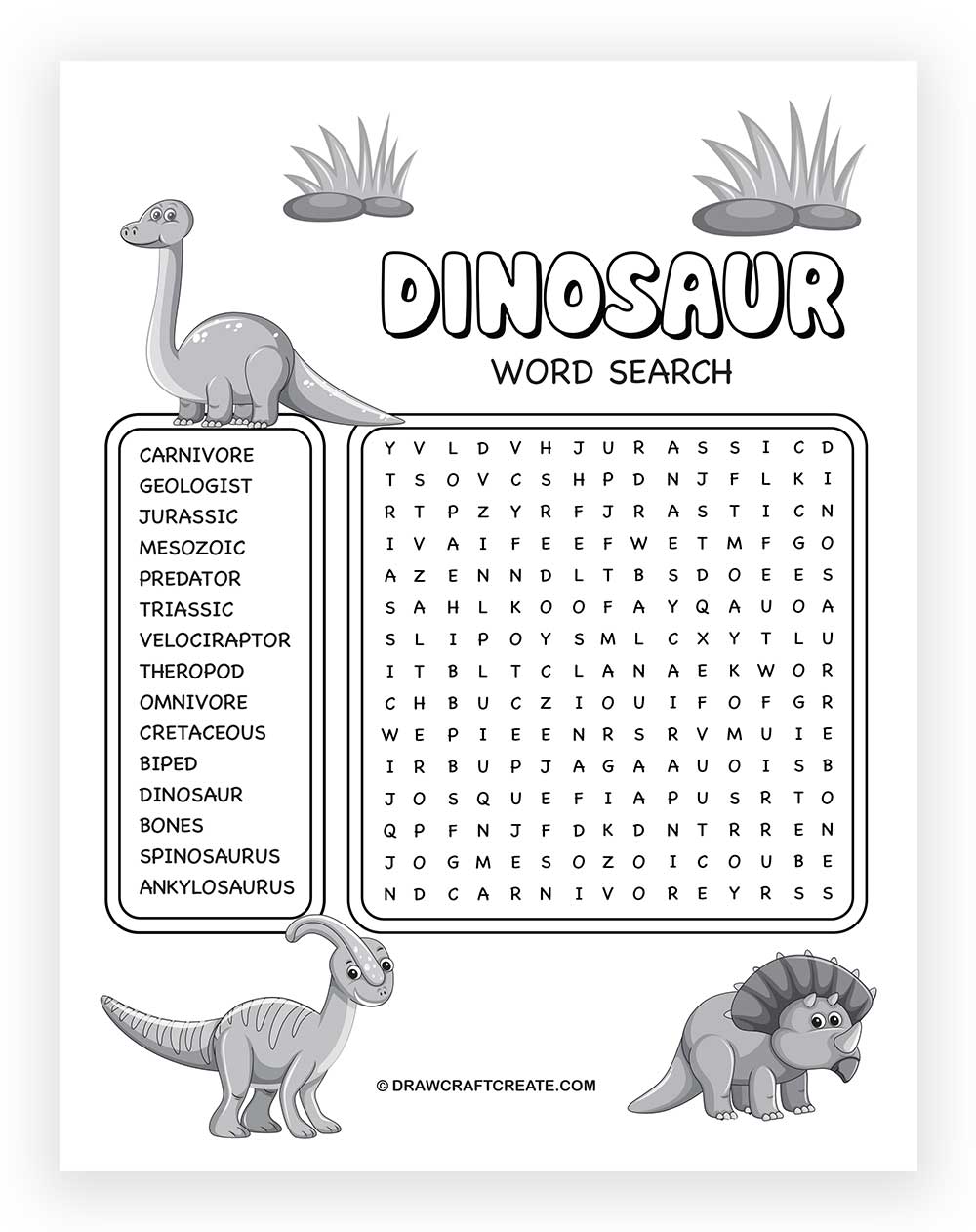 printable dinosaur word search