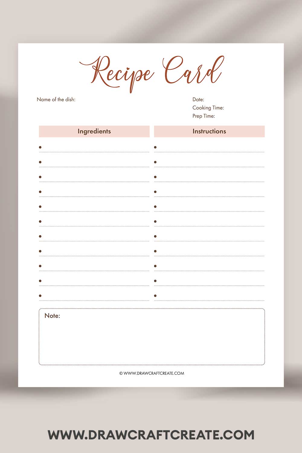 printable recipe card