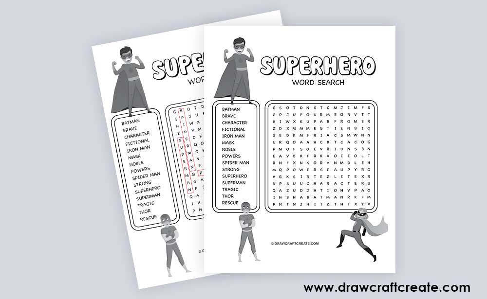 superhero word search answer