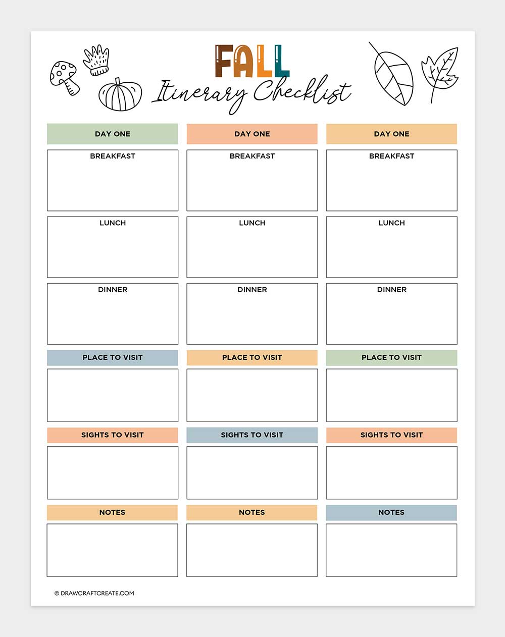 fall itinerary checklist
