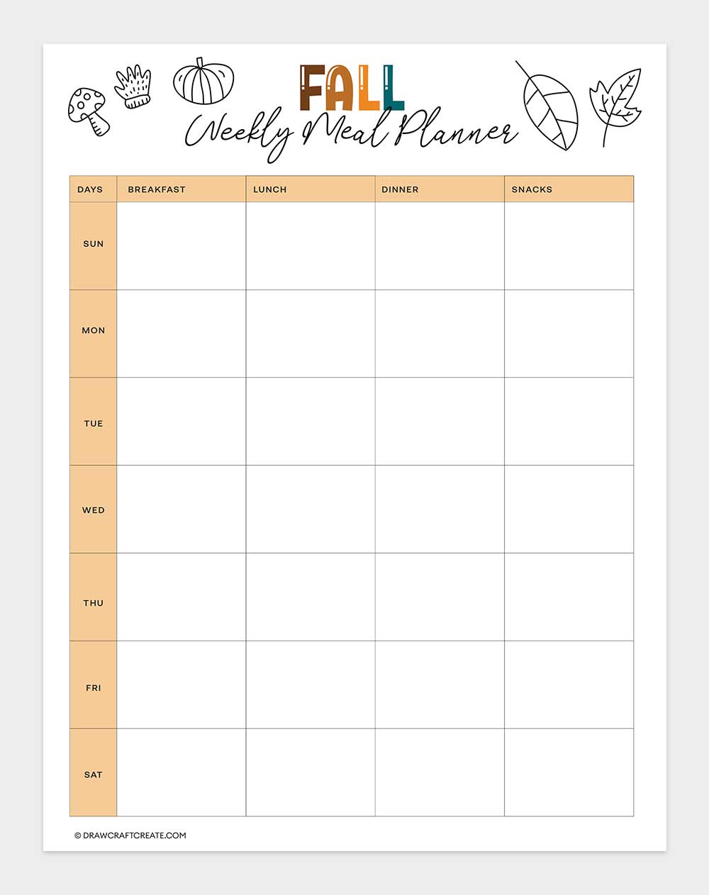 fall weekly meal planner
