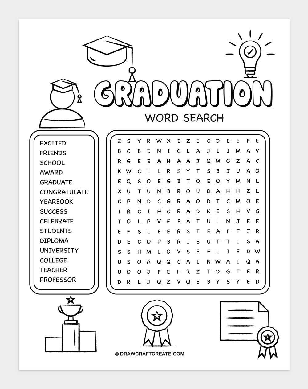 free printable Graduation Word Search