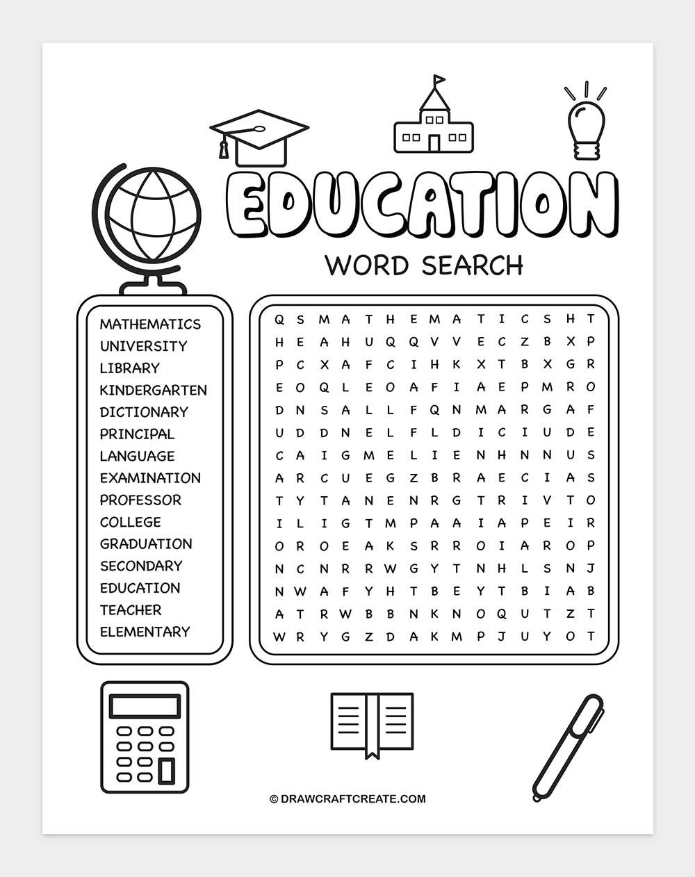 free printable education word search