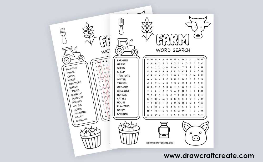 free printable farm word search answer