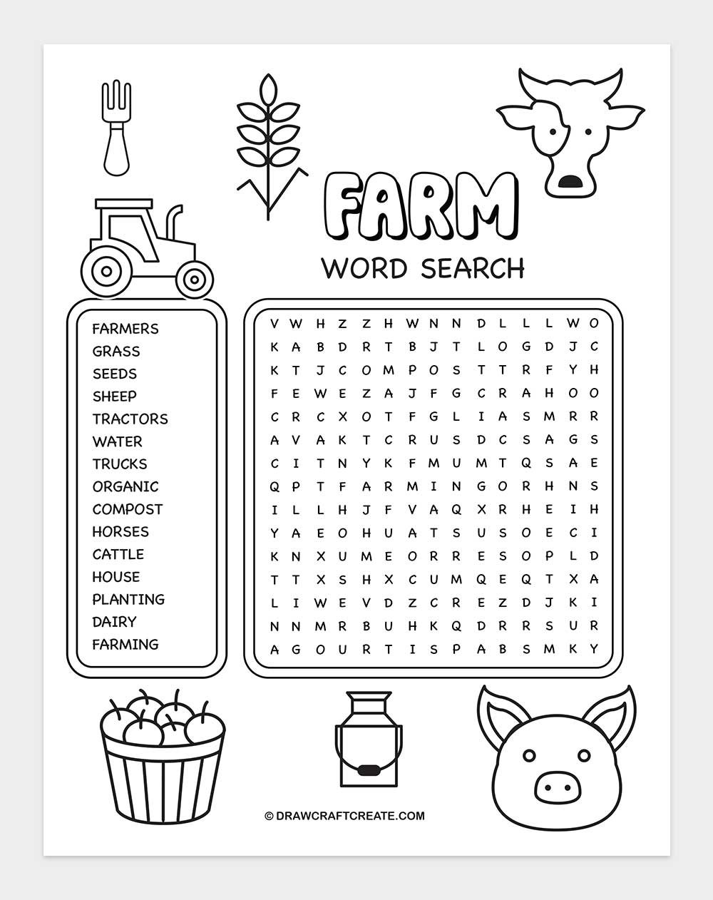 free printable farm word search
