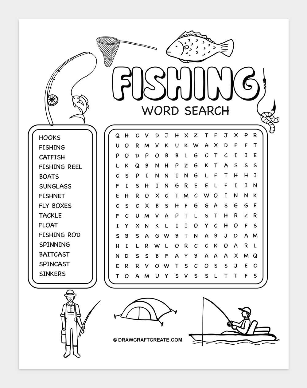 free printable fishing word search