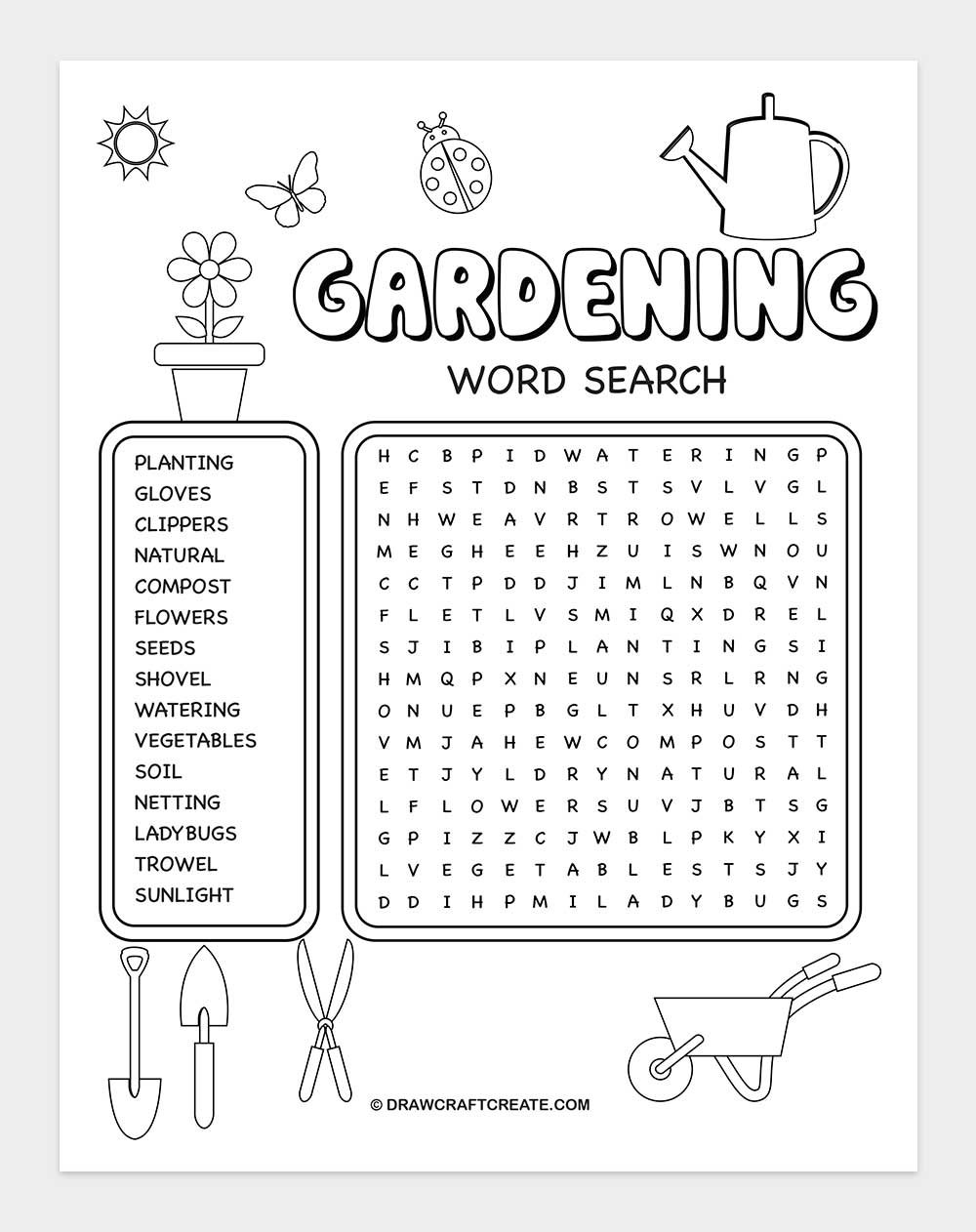free printable gardening word search