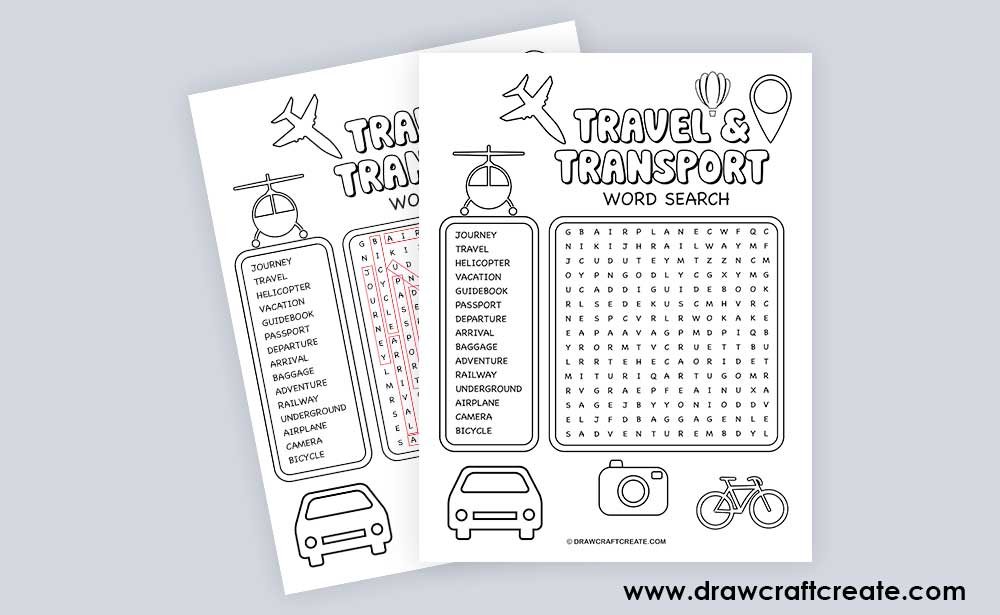 free printable travel and transport word search answer