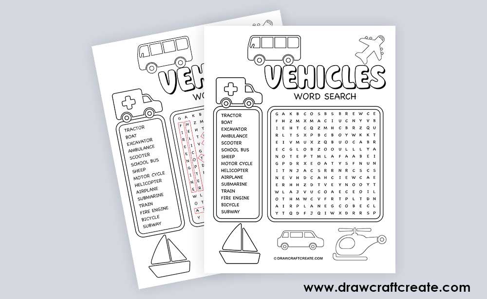 vehicles word search answer