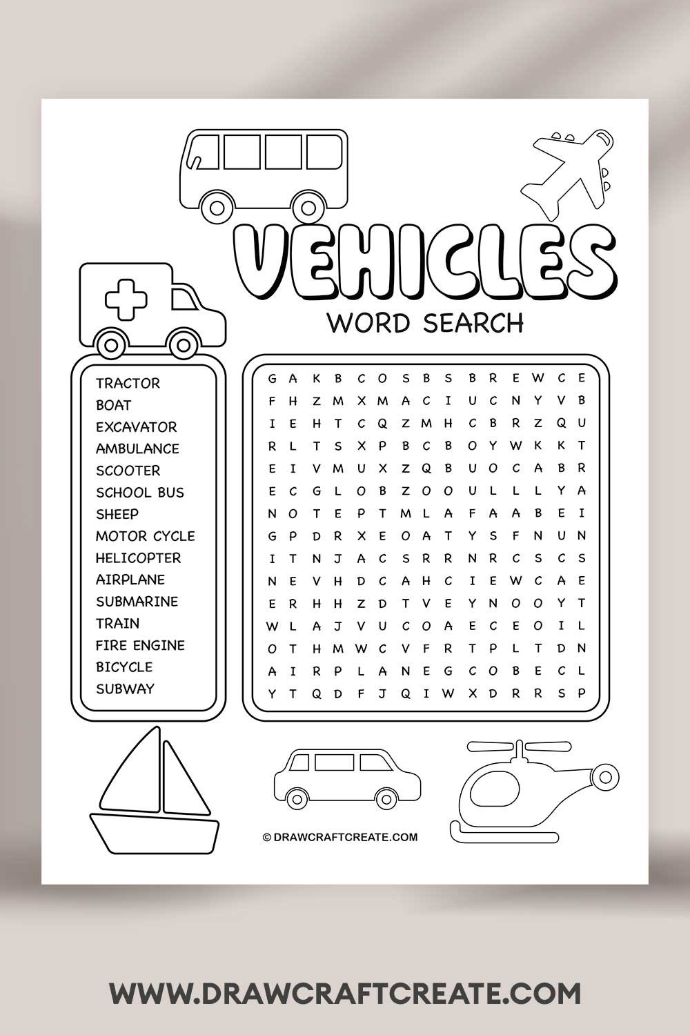 vehicles word search