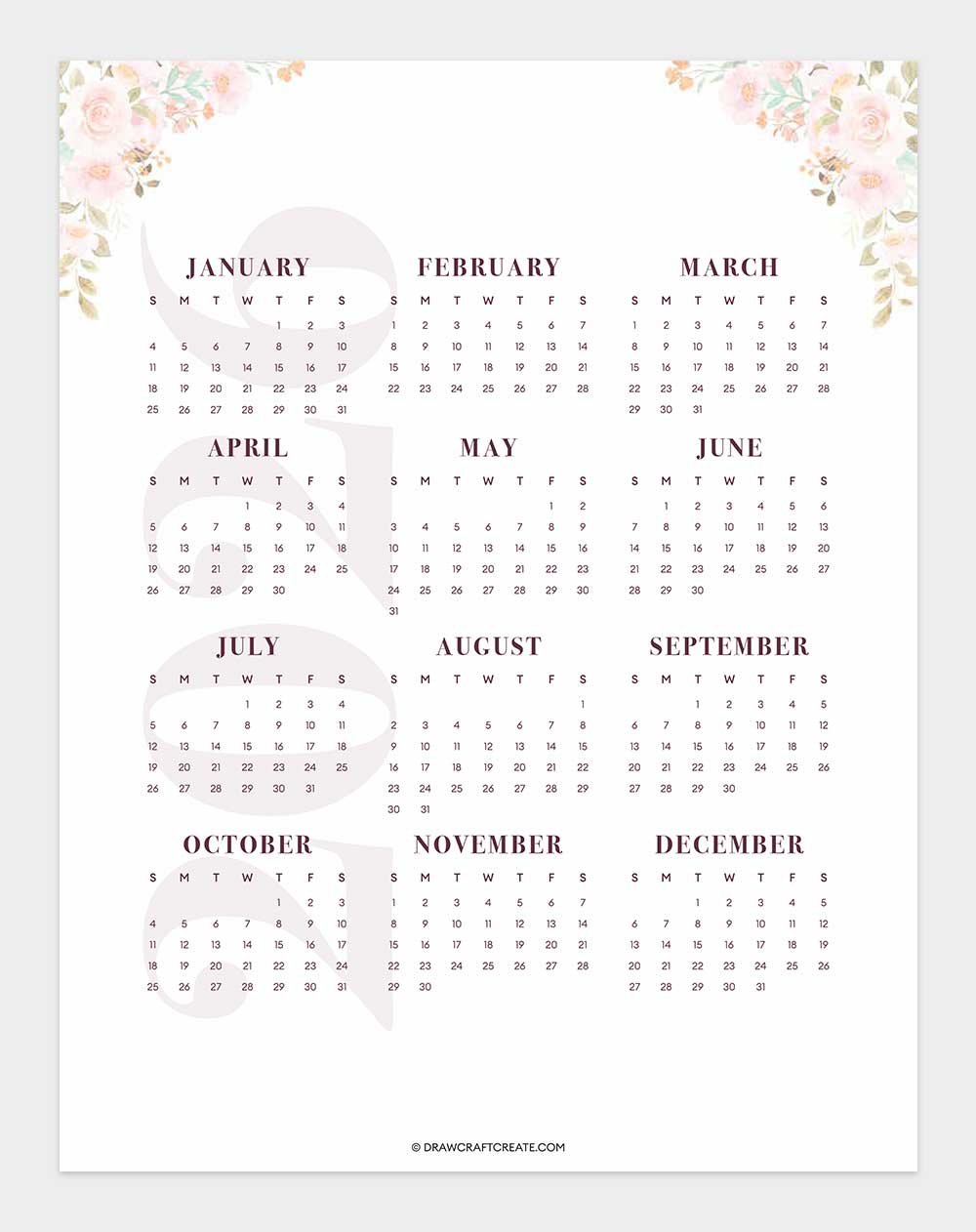 2026 Yearly Calendar Printable