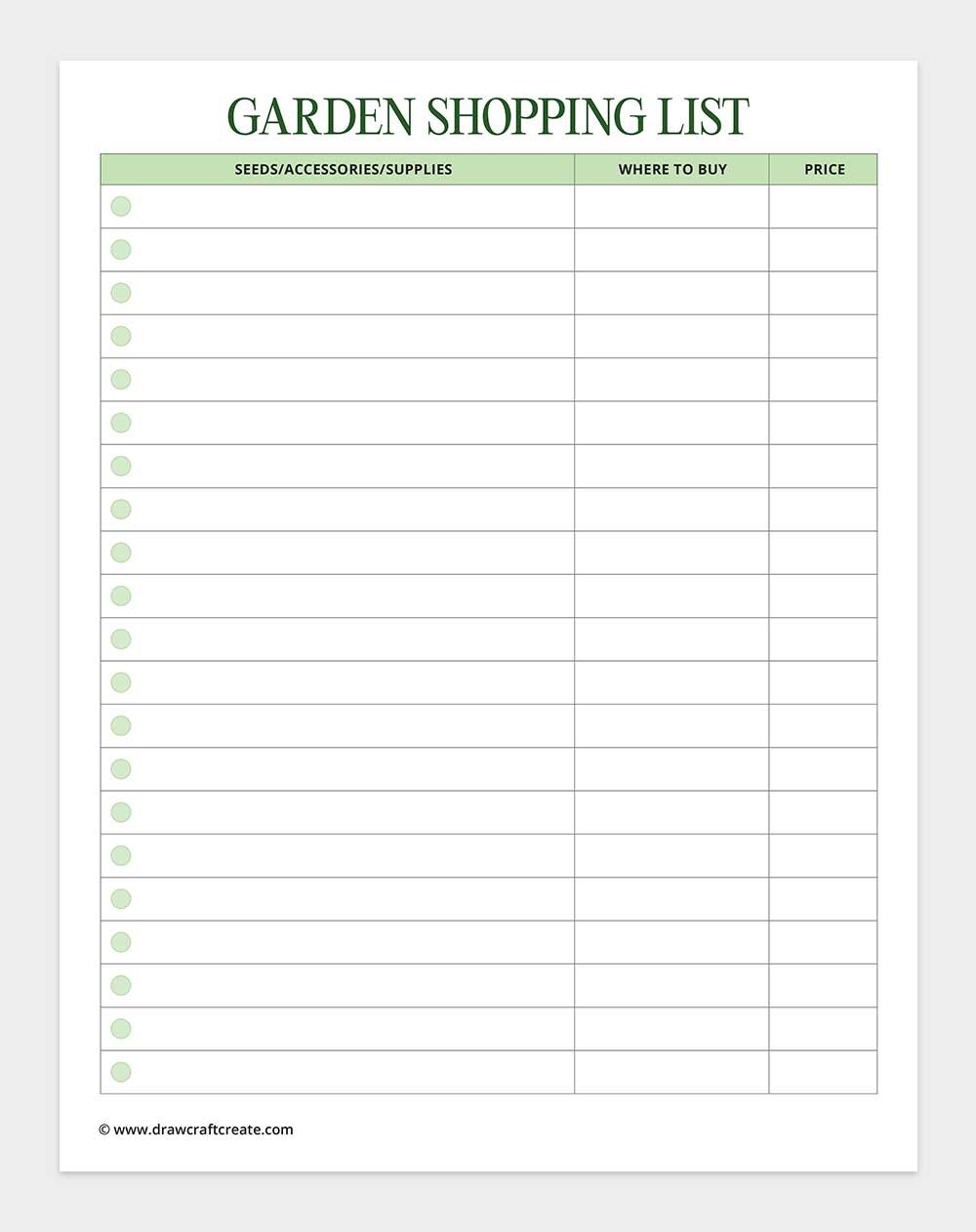 garden shopping list