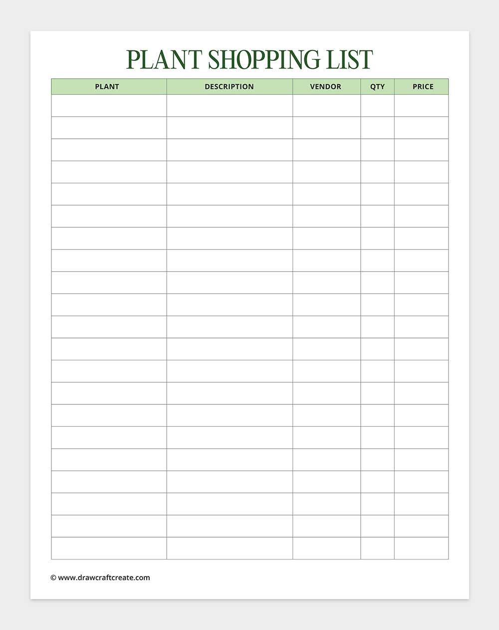 plant shopping list