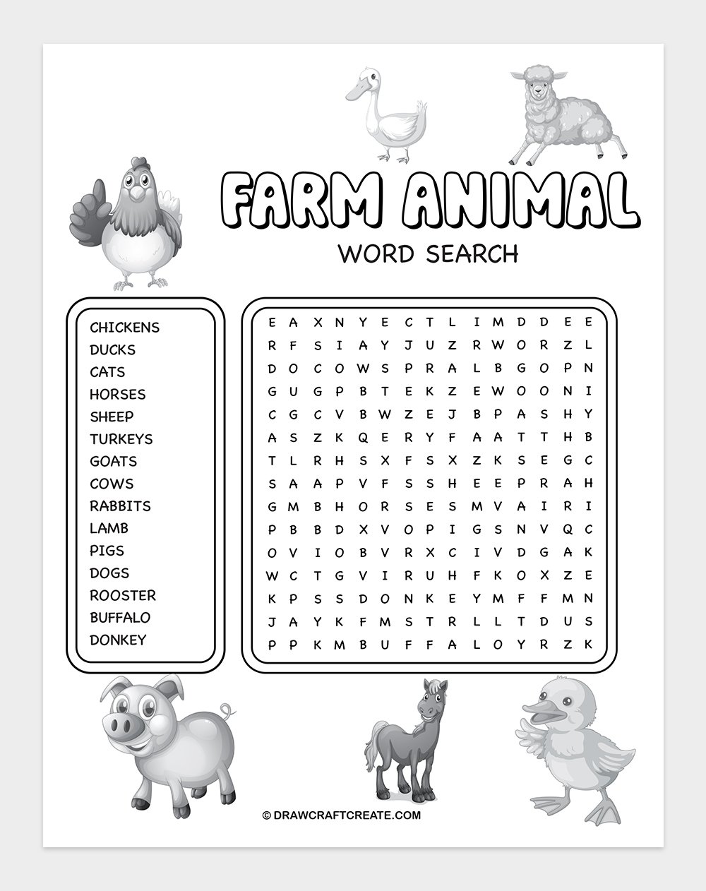 Free Printable Farm Animals Word Search