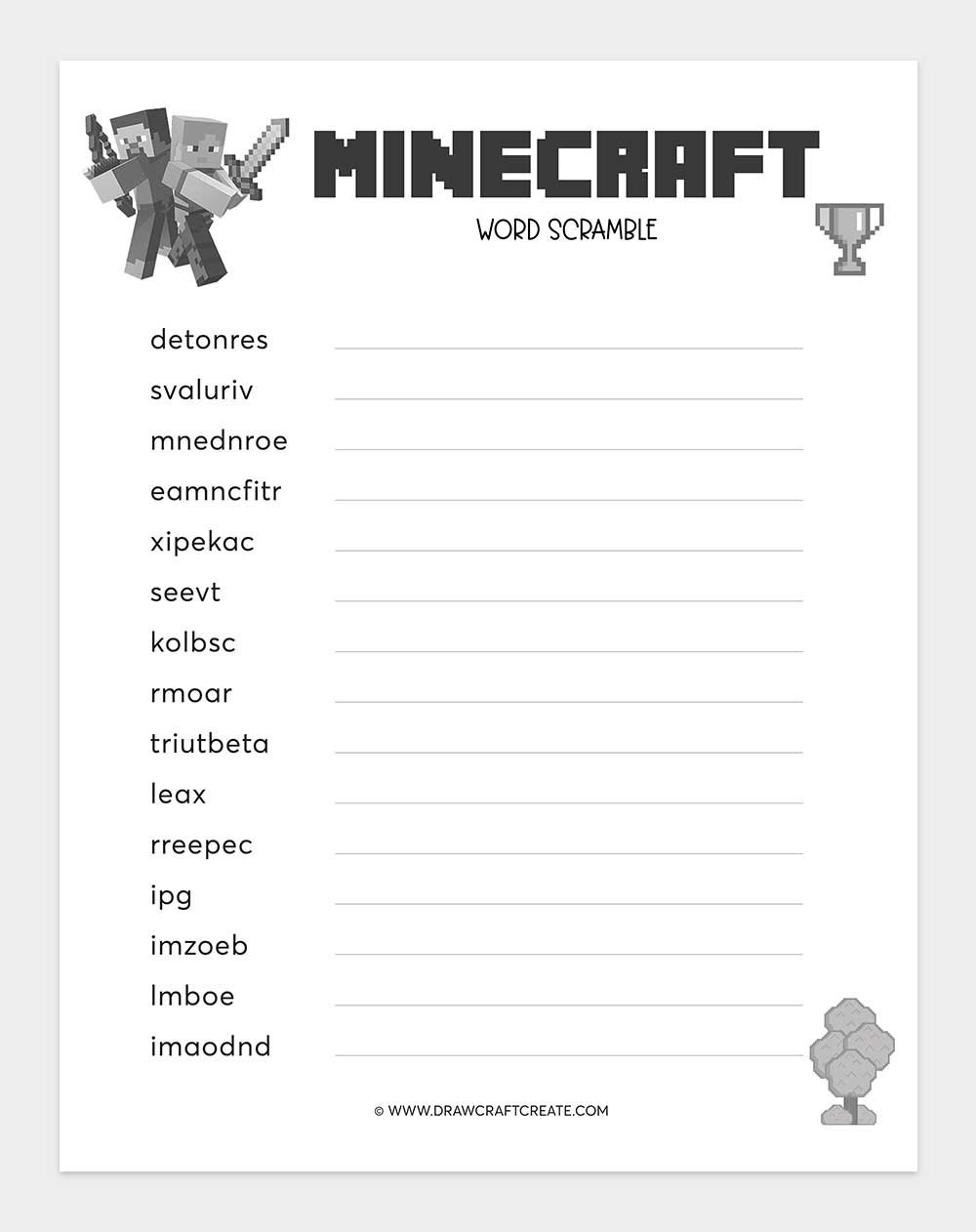 Free Printable Minecraft Word Scramble