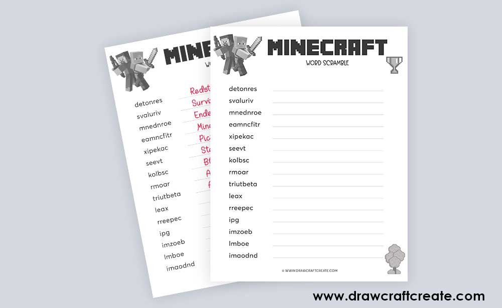 Minecraft Word Scramble answer