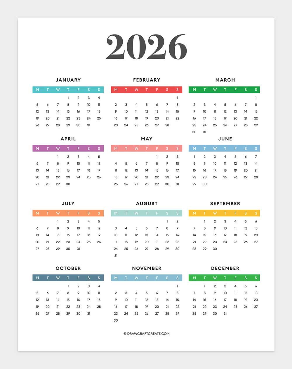 free 2026 calendar printable