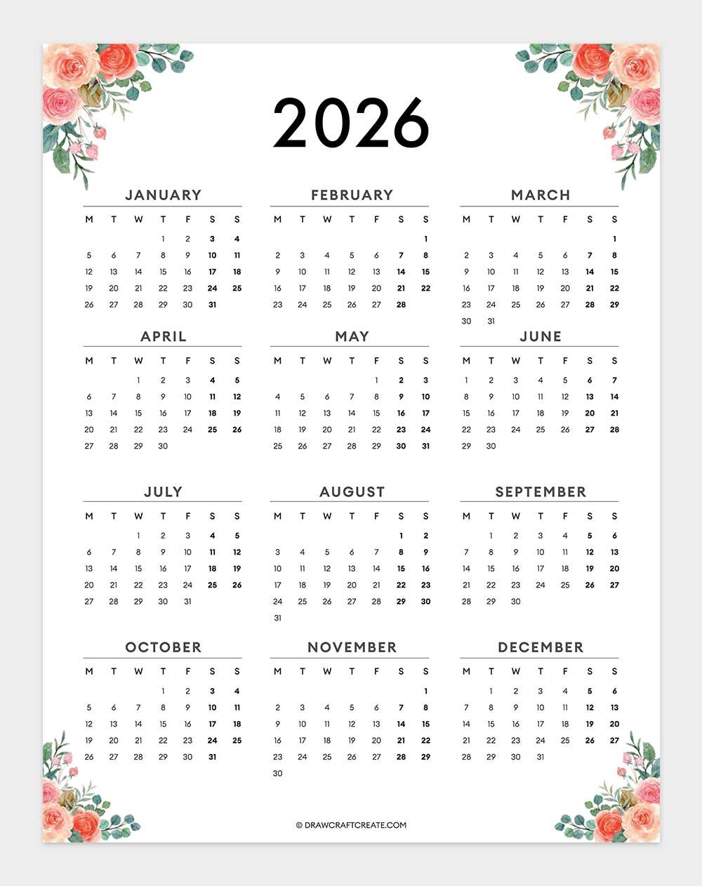 free 2026 calendar printable