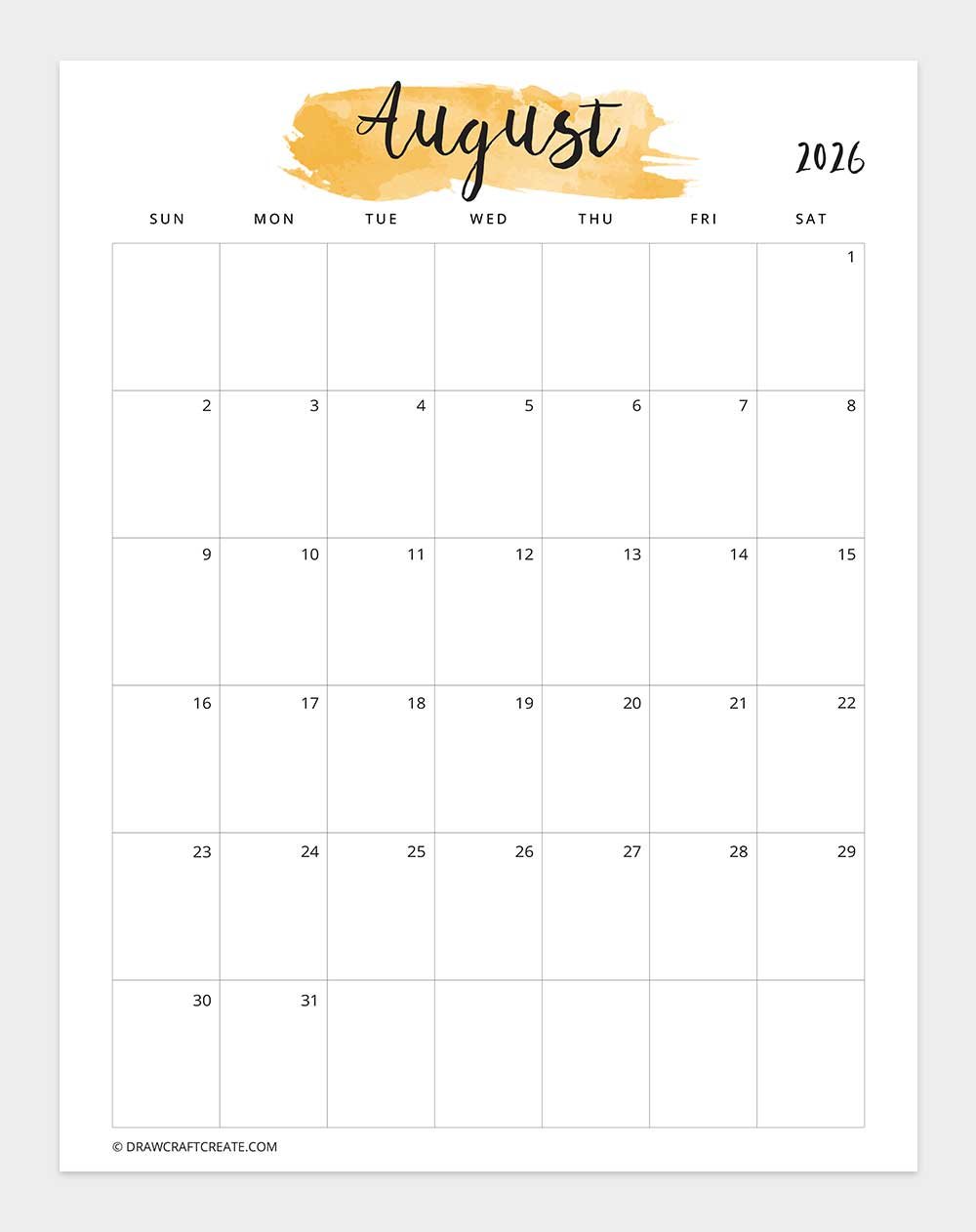 watercolor january 2026 calendar printable vertical sunday start