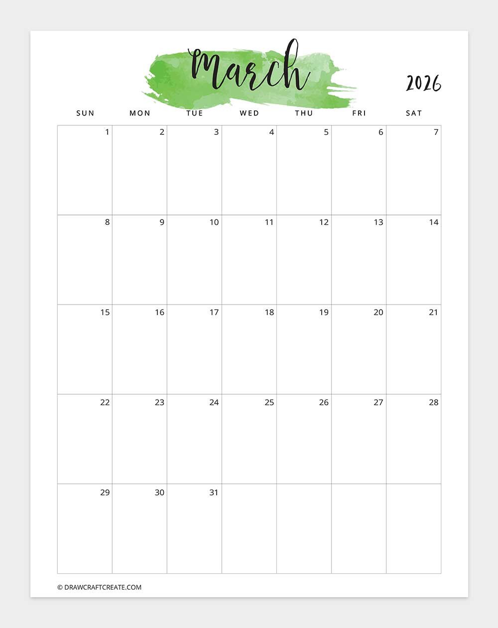 watercolor january 2026 calendar printable vertical sunday start