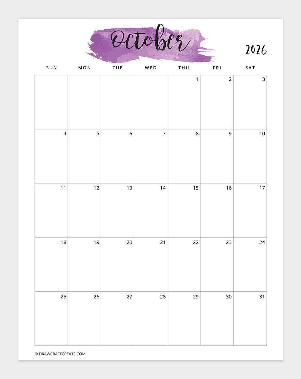 watercolor january 2026 calendar printable vertical sunday start