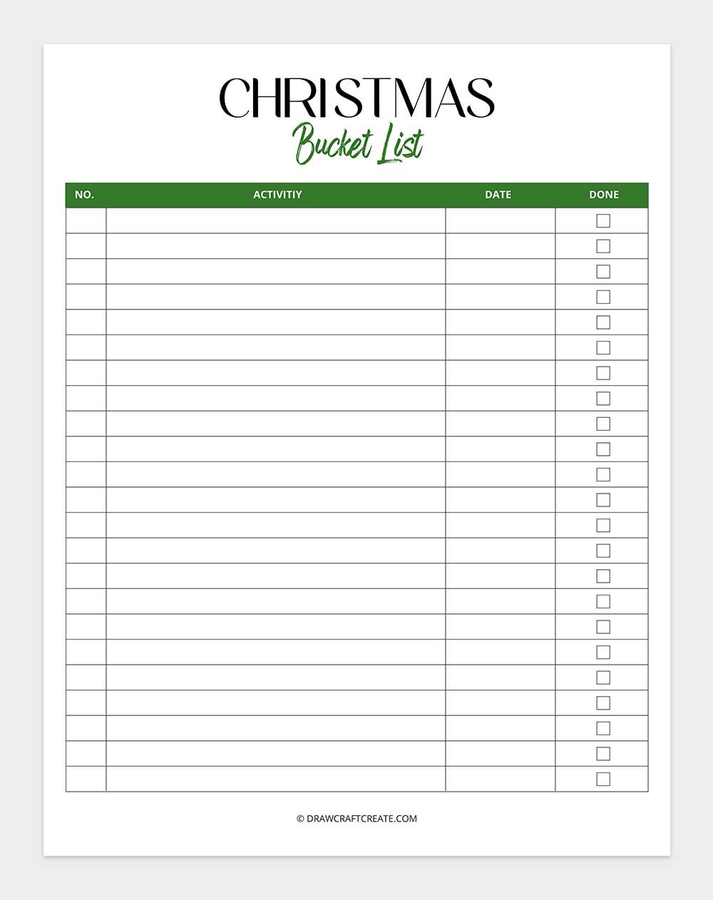 Christmas bucket list
