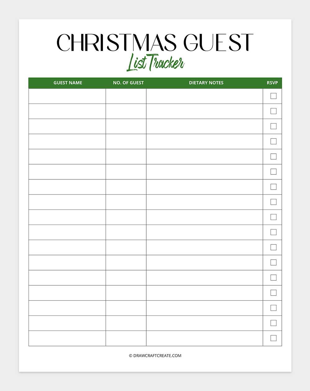 Christmas guest list tracker