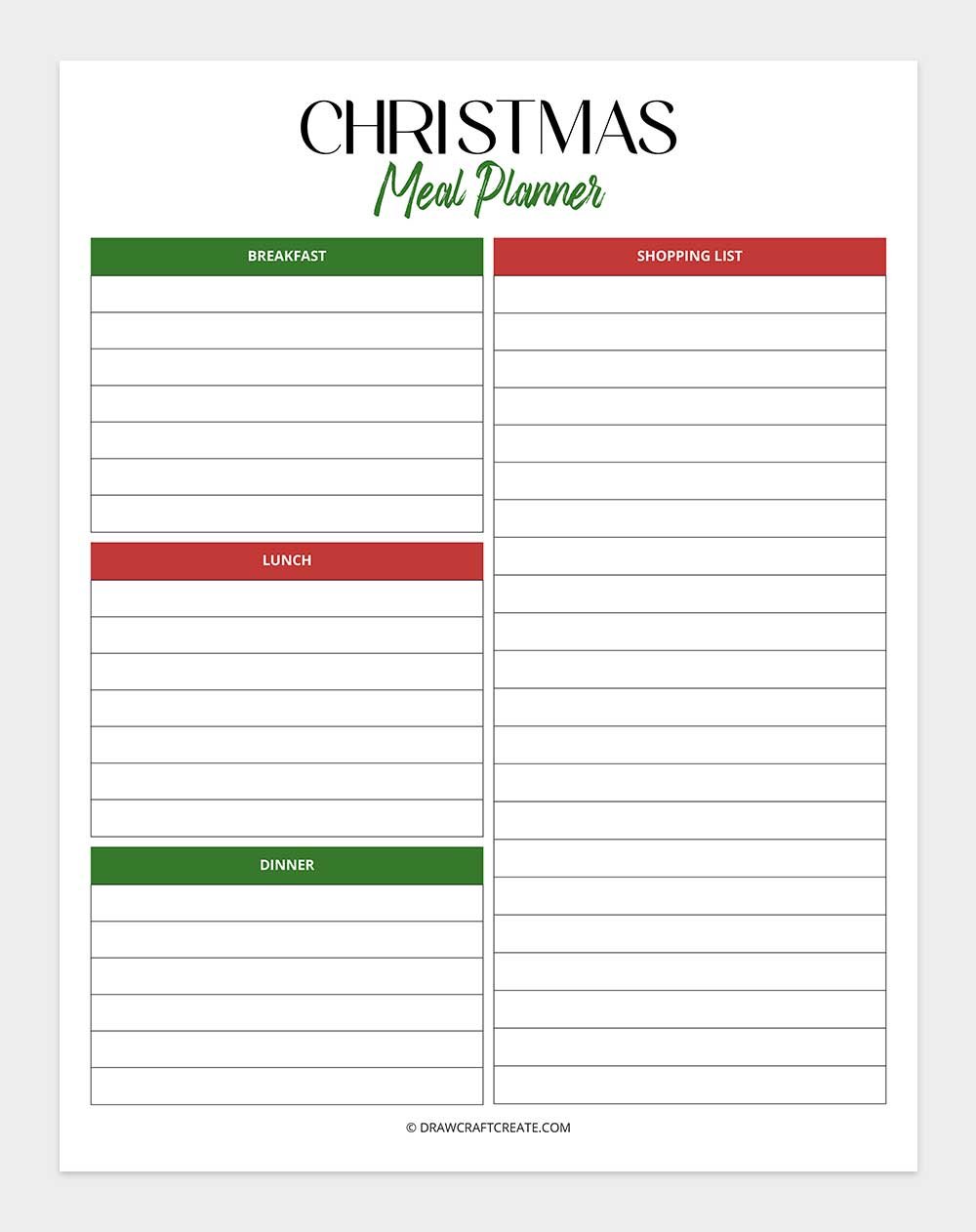 Christmas meal planner