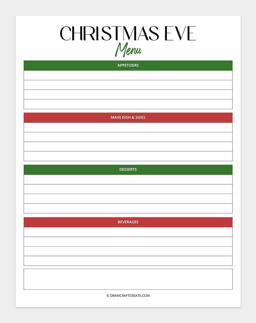 Christmas eve menu