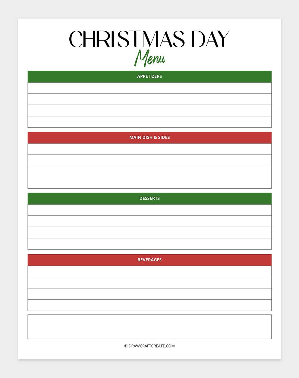 Christmas day menu