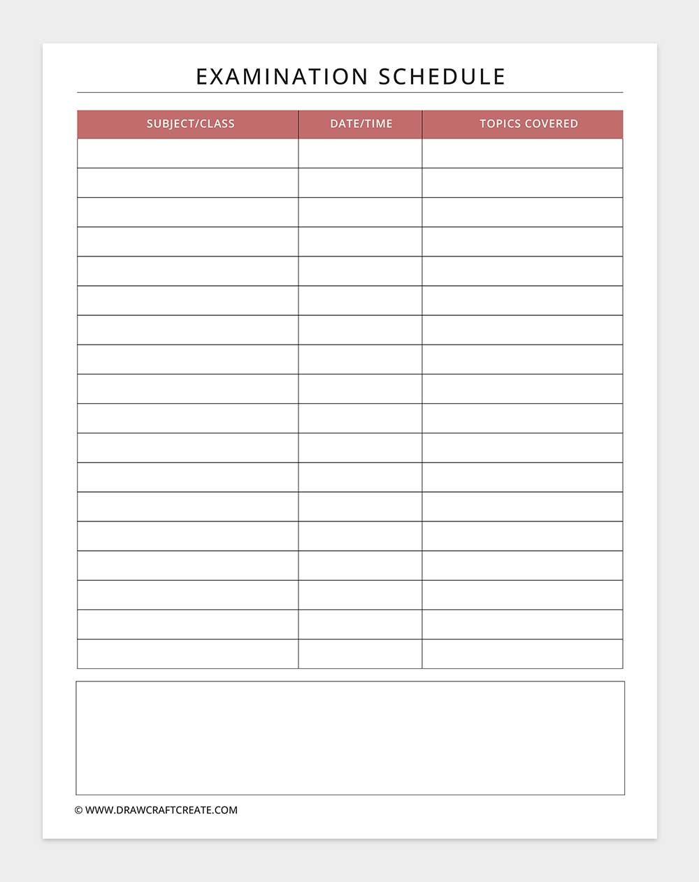 examination schedule