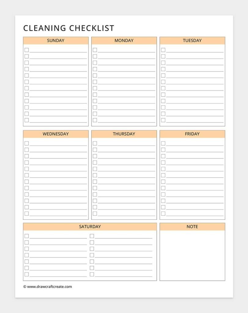 Free Printable House Cleaning Checklist Template (18 Design) - Draw ...