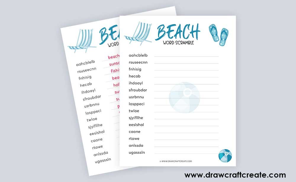 beach word scramble answer sheet