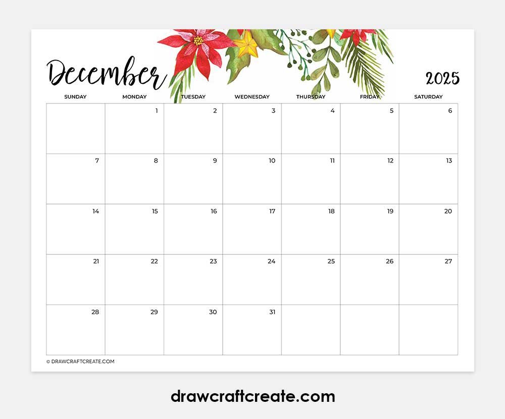 december 2025 calendar printable horizontal