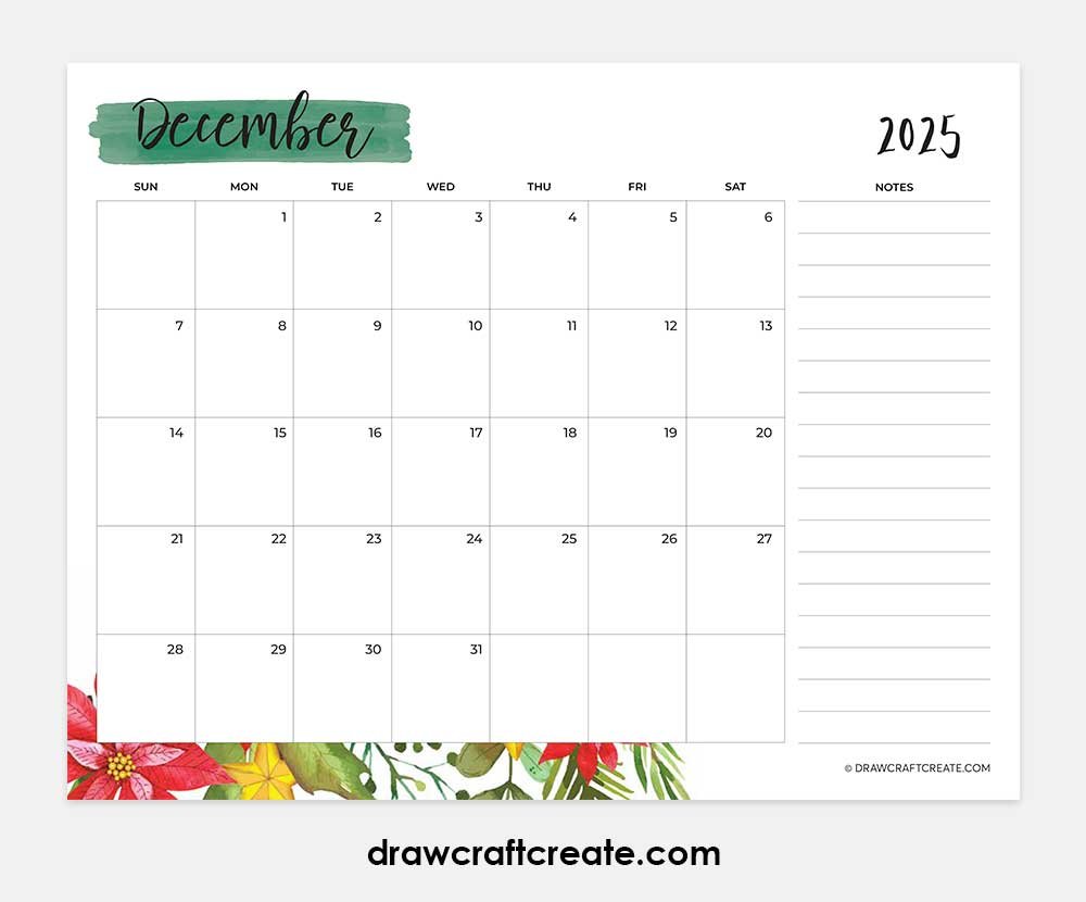 december 2025 calendar printable horizontal