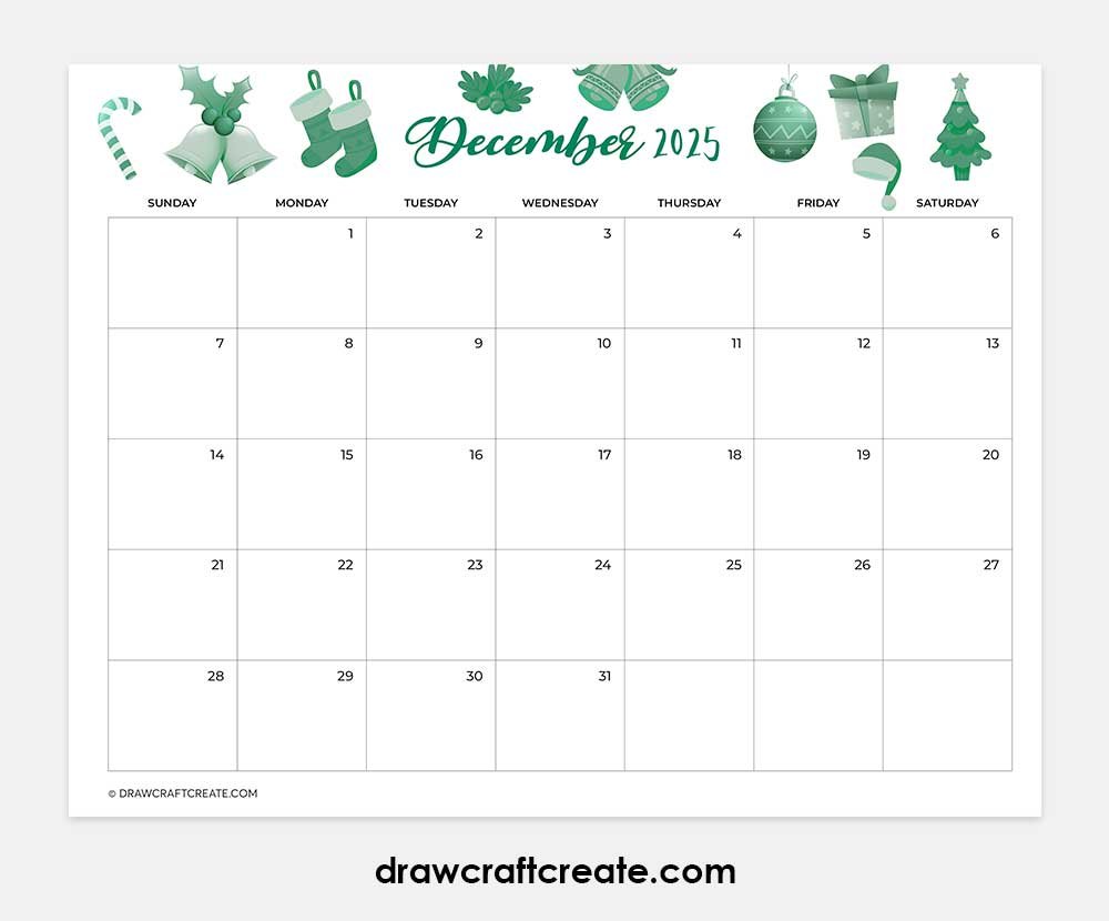 december 2025 calendar printable horizontal