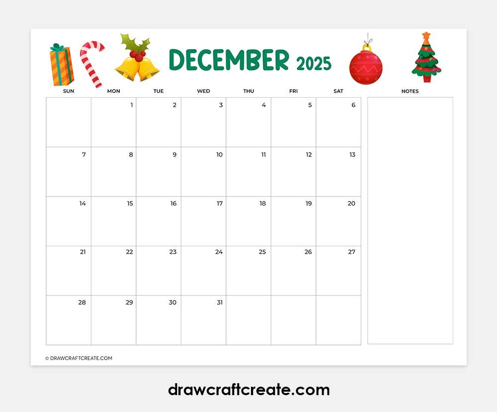 december 2025 calendar printable horizontal