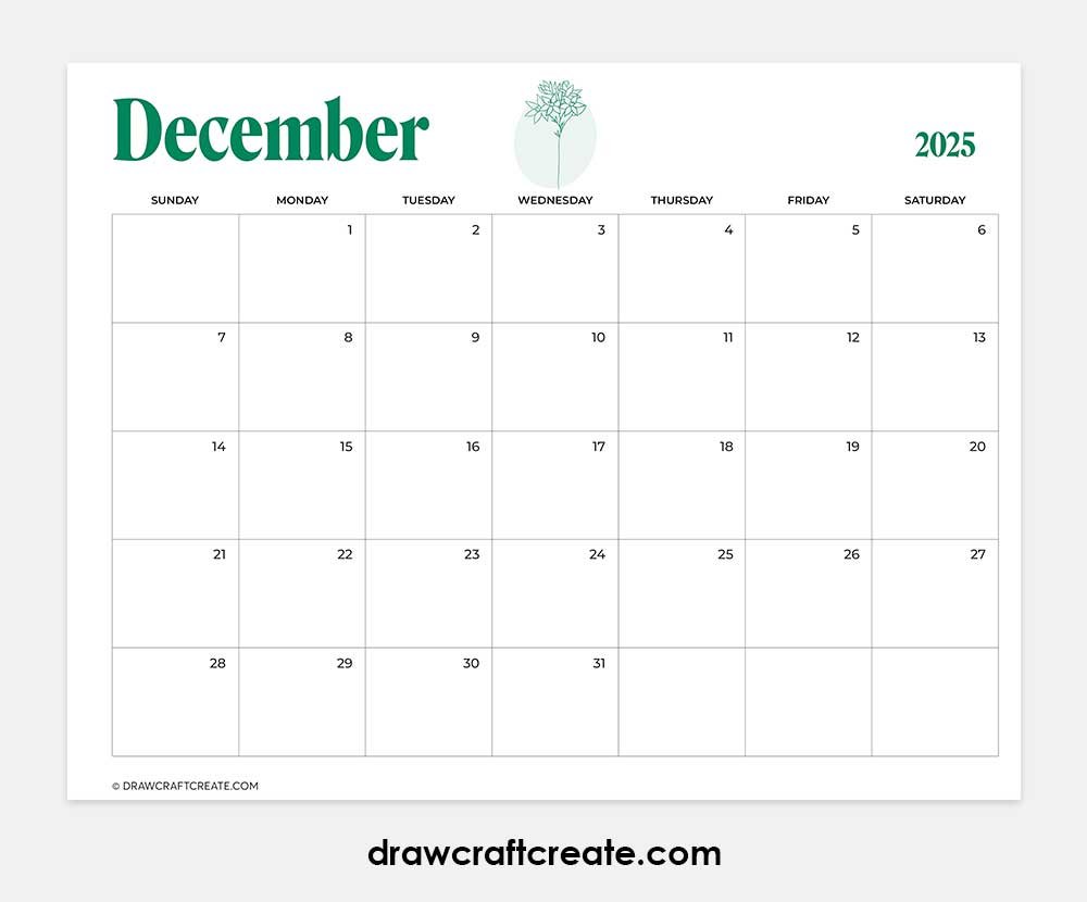 december 2025 calendar printable horizontal