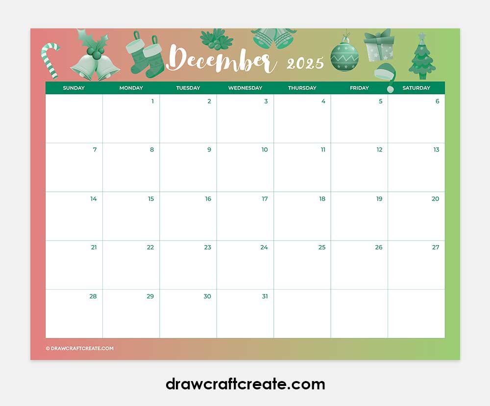 december 2025 calendar printable horizontal