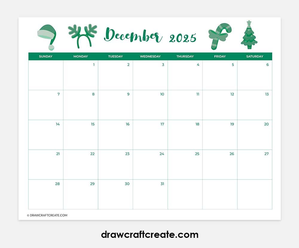 december 2025 calendar printable horizontal