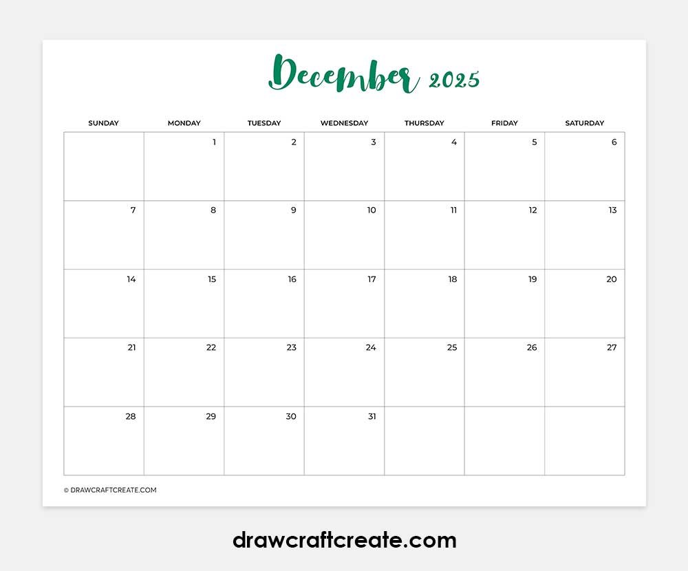 december 2025 calendar printable horizontal