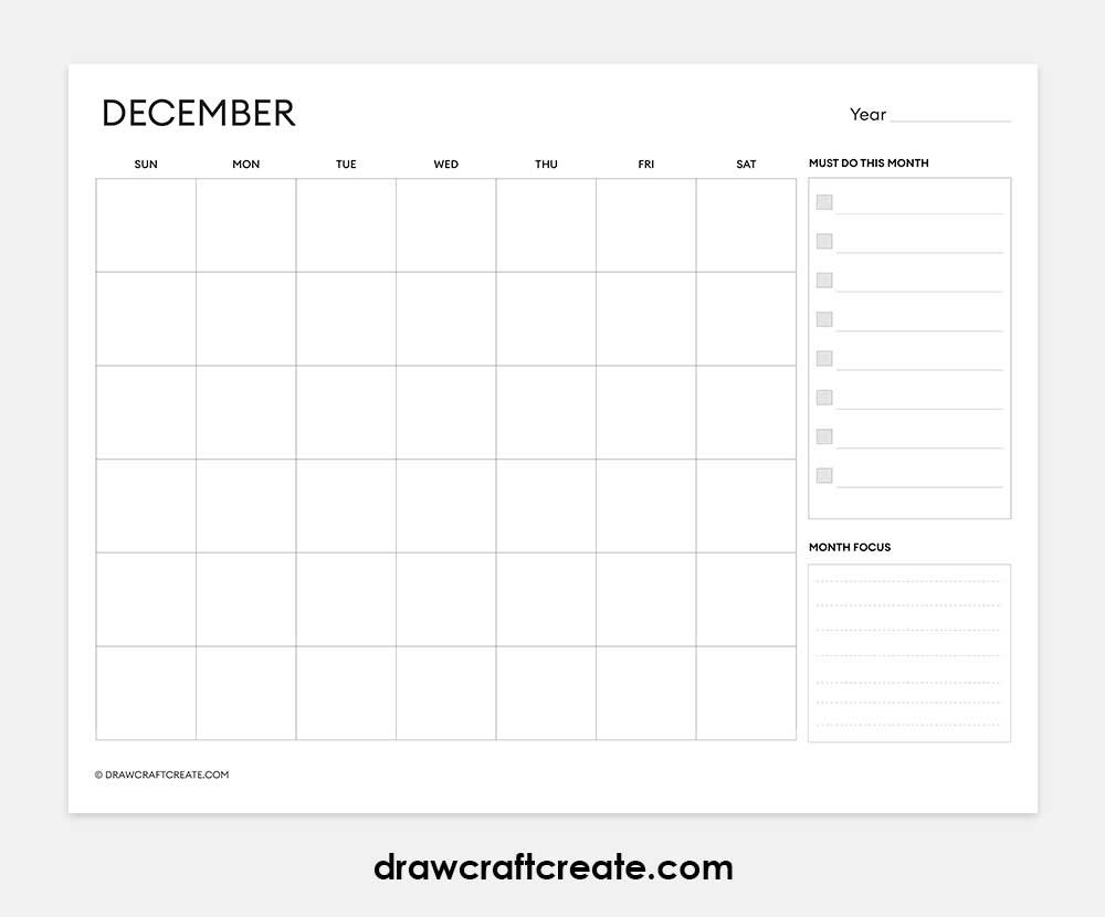 december 2025 calendar printable horizontal