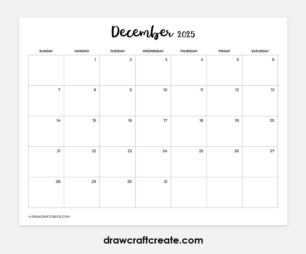 december 2025 calendar printable horizontal