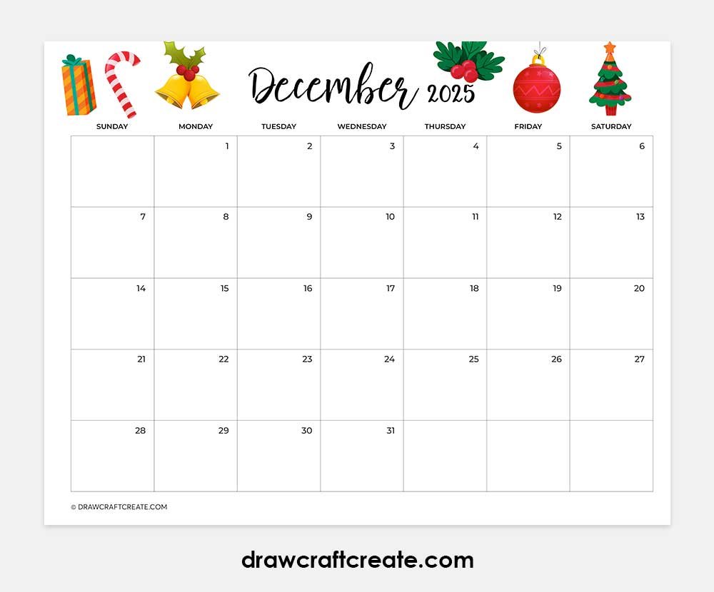 december 2025 calendar printable horizontal