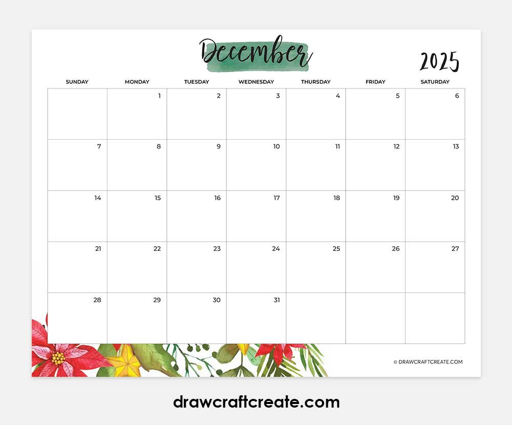 december 2025 calendar printable horizontal