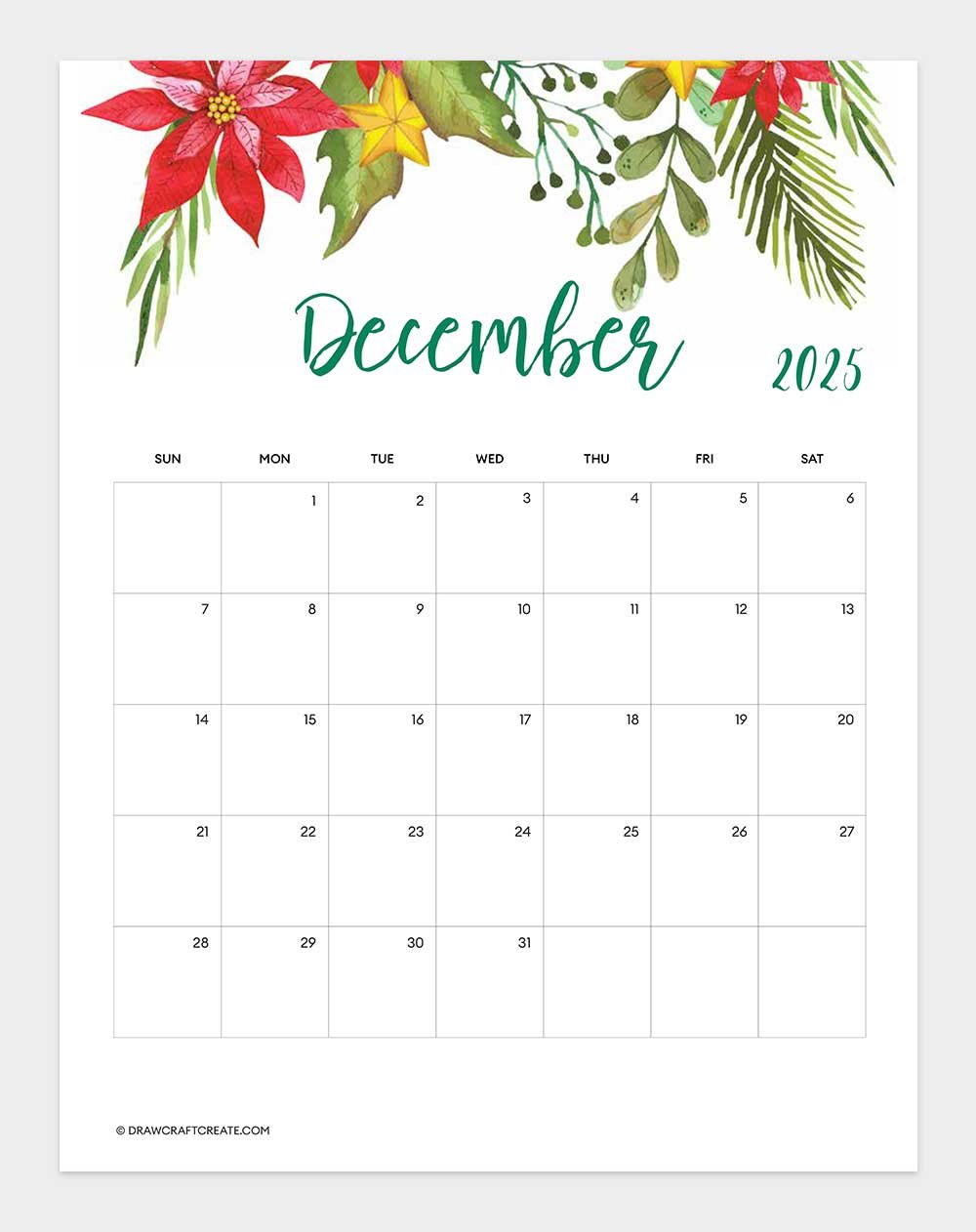december 2025 calendar printable vertical