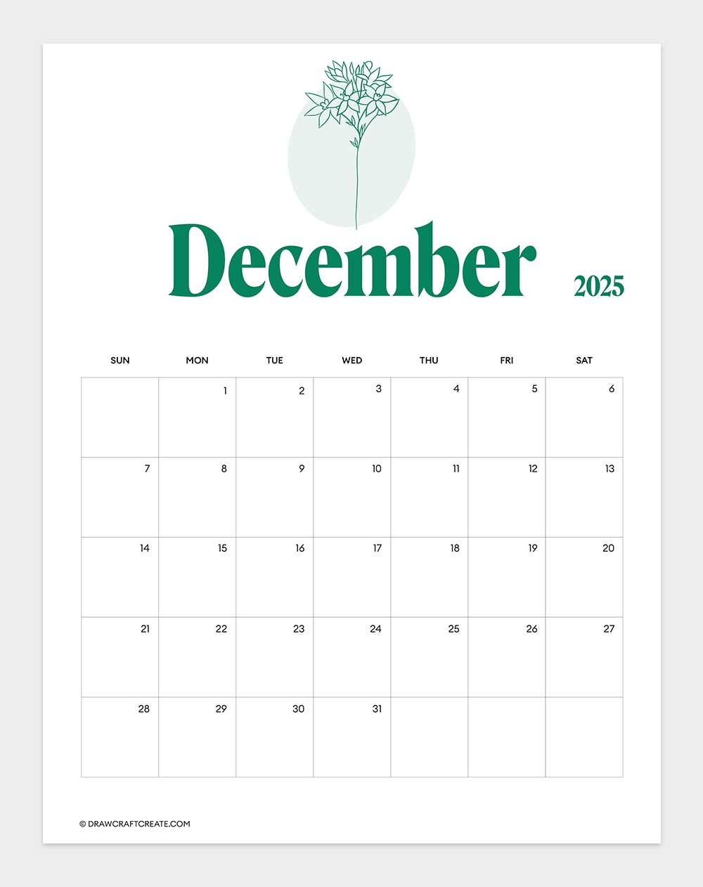 december 2025 calendar printable vertical